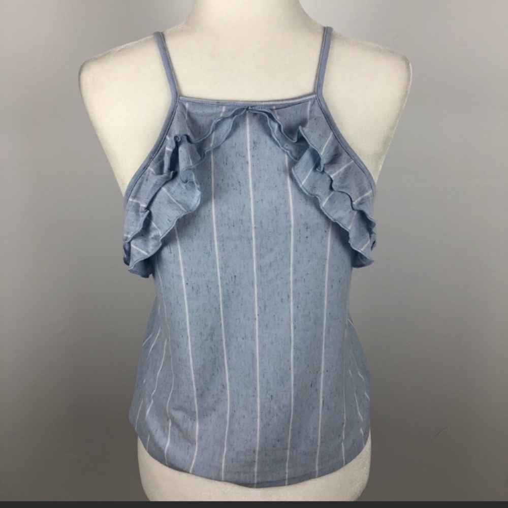 AEO Striped ruffle high neck tank top